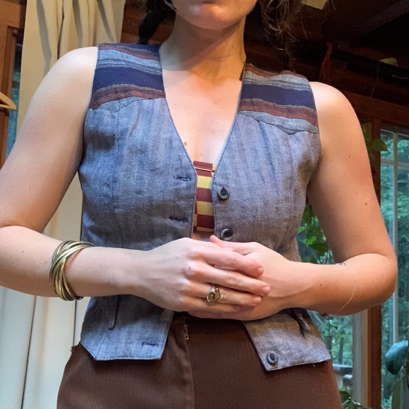 Vintage 1970s Serape Denim Vest - Picture 1 of 7